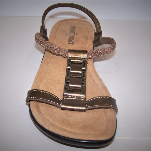 Minnitonka Bronze Leather Upper Sandals Size 6 - Picture 2 of 6